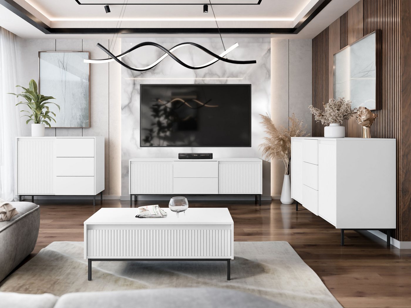 MIRJAN24 Wohnzimmer-Set Ozmi I, (2x Kommode, TV-Lowboard, Couchtisch), Griffloses Öffnungssystem push to open von MIRJAN24