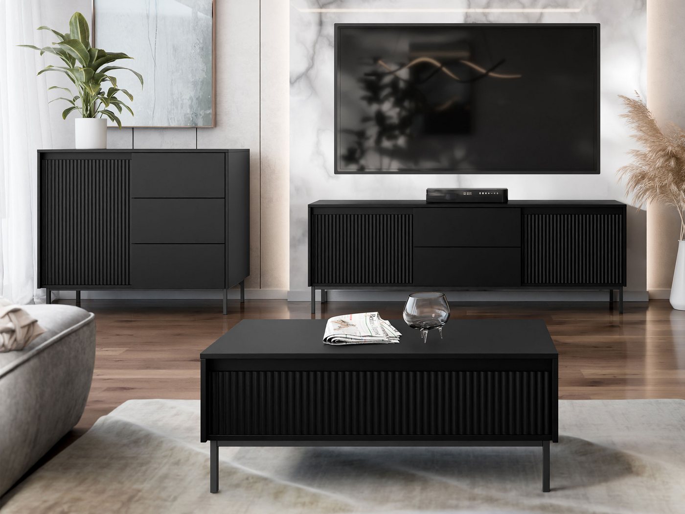 MIRJAN24 Wohnzimmer-Set Ozmi II, (Kommode, TV-Lowboard, Couchtisch), Griffloses Öffnungssystem push to open von MIRJAN24