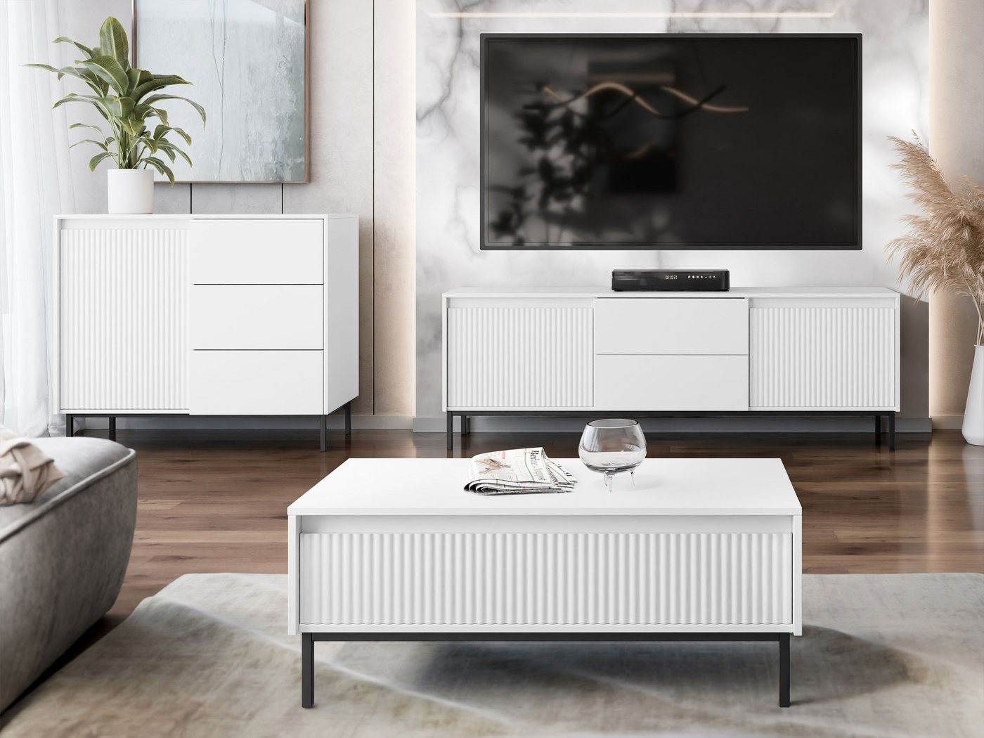 MIRJAN24 Wohnzimmer-Set Ozmi II, (Kommode, TV-Lowboard, Couchtisch), Griffloses Öffnungssystem push to open von MIRJAN24