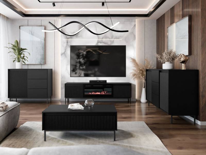 MIRJAN24 Wohnzimmer-Set Ozmi III, (2x Kommode, TV-Lowboard mit Kamin, Couchtisch), Realistische LED-Flamme von MIRJAN24