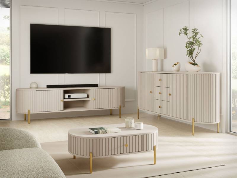 MIRJAN24 Wohnzimmer-Set Sepiroz I, (3er-Set, TV-Lowboard, Kommode, Couchtisch), Griffe und Füße aus Metall in der Farbe Gold von MIRJAN24
