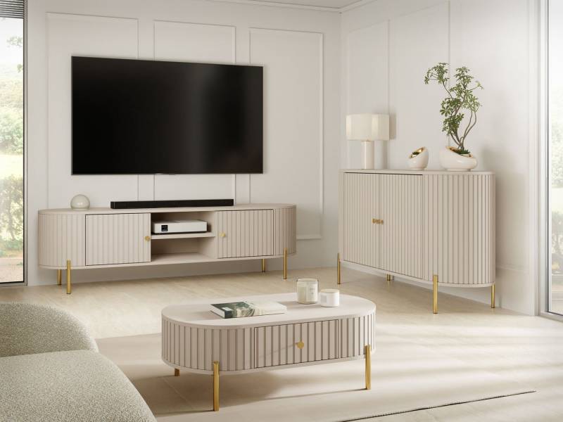MIRJAN24 Wohnzimmer-Set Sepiroz II, (3er-Set, TV-Lowboard, Kommode, Couchtisch), Griffe und Füße aus Metall in der Farbe Gold von MIRJAN24