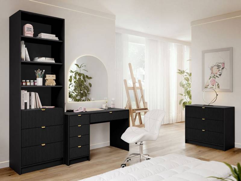 MIRJAN24 Wohnzimmer-Set Tireno V, (3er-Set, Kommode, Schreibtisch, Regal), Aluminiumgriffe in der Farbe Gold von MIRJAN24