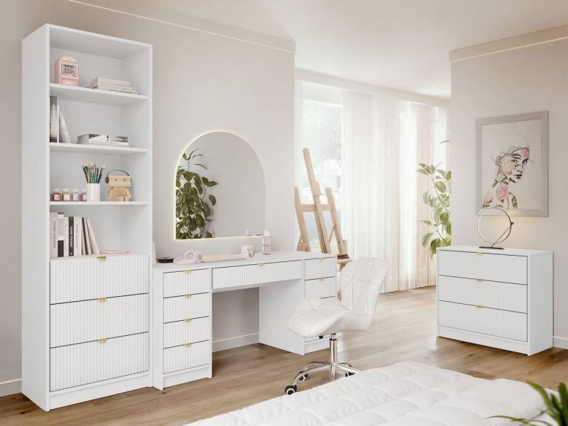 MIRJAN24 Wohnzimmer-Set Tireno VI, (3er-Set, Kommode, Schreibtisch, Regal), Aluminiumgriffe von MIRJAN24