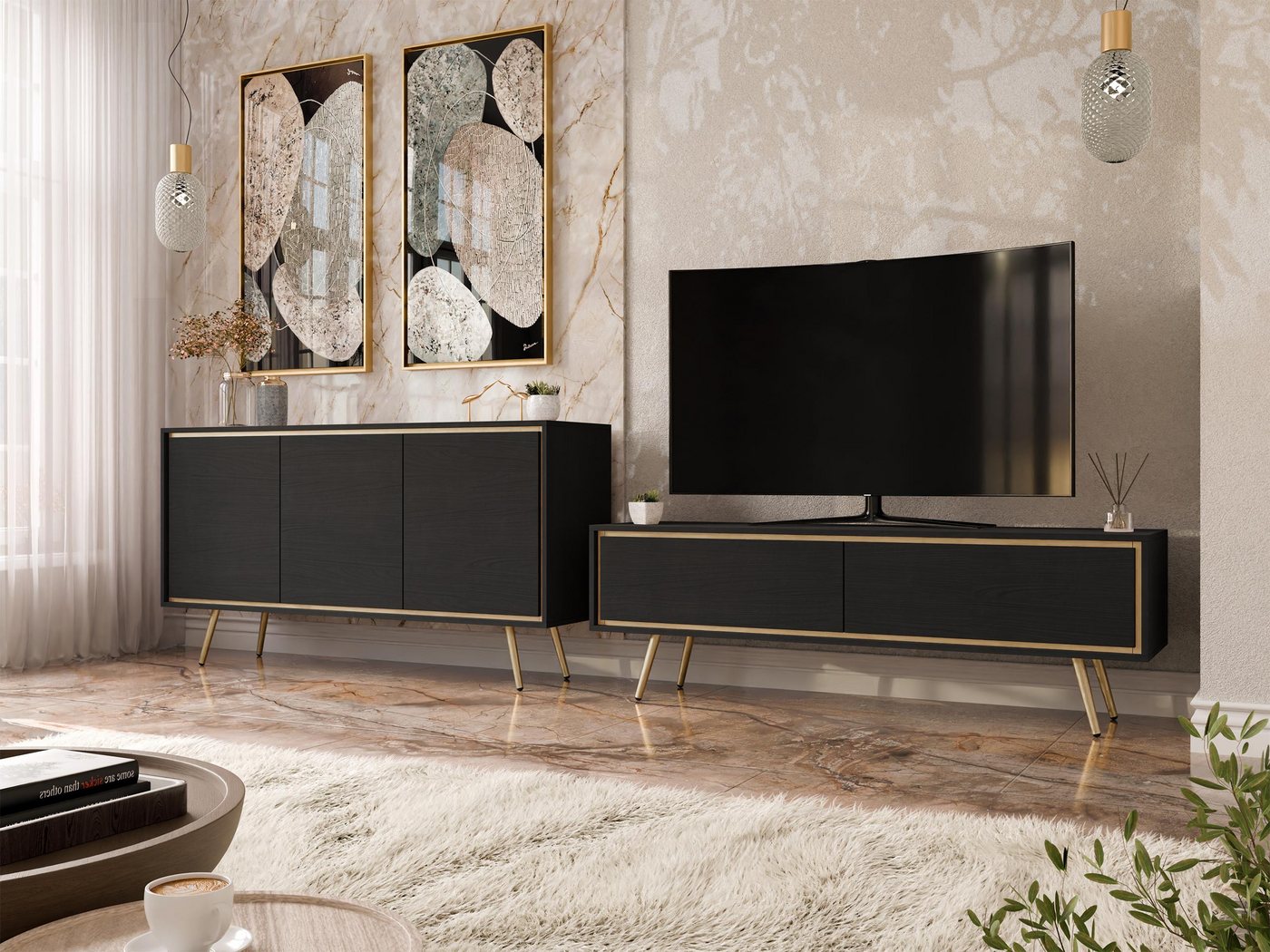 MIRJAN24 Wohnzimmer-Set Tori I, (Kommode, TV-Lowboard), Griffloses Öffnungssystem push to open von MIRJAN24