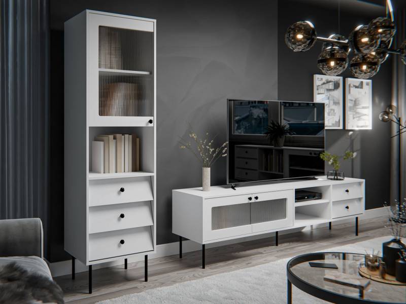 MIRJAN24 Wohnzimmer-Set Valerio II, (2er-Set, TV-Lowboard, Vitrine), Fronten teilweise aus ornamentalem, gehärtetem Glas von MIRJAN24