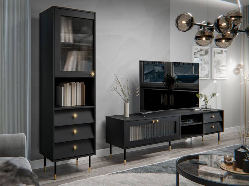 MIRJAN24 Wohnzimmer-Set Valerio II, (2er-Set, TV-Lowboard, Vitrine), Fronten teilweise aus ornamentalem, gehärtetem Glas von MIRJAN24