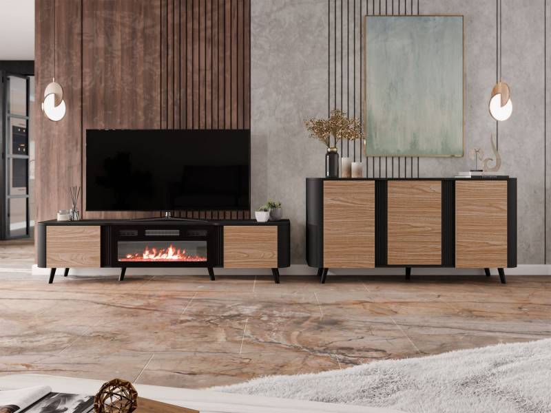 MIRJAN24 Wohnzimmer-Set Volare I, (2er-Set, Kommode, TV-Lowboard), mit Kamin, Realistische LED-Flamme, push to open von MIRJAN24