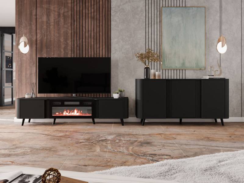 MIRJAN24 Wohnzimmer-Set Volare I, (2er-Set, Kommode, TV-Lowboard), mit Kamin, Realistische LED-Flamme, push to open von MIRJAN24