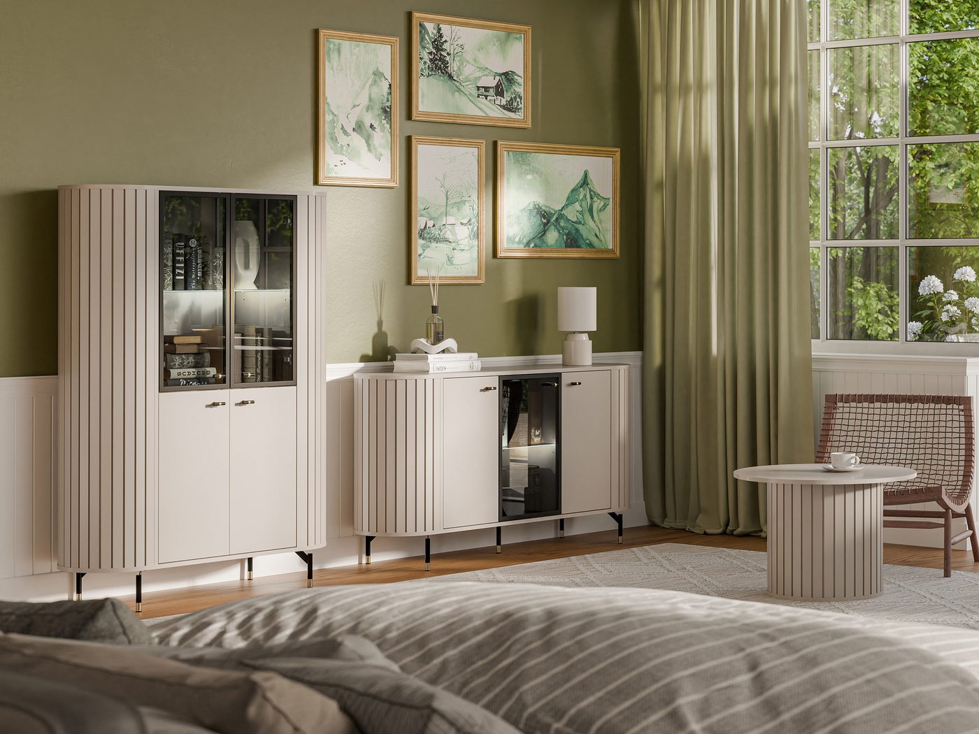 MIRJAN24 Wohnzimmer-Set Zante II, (3er-Set, Vitrine, Kommode, Couchtisch), LED-Beleuchtung als Option, Gehärtetes Glas von MIRJAN24