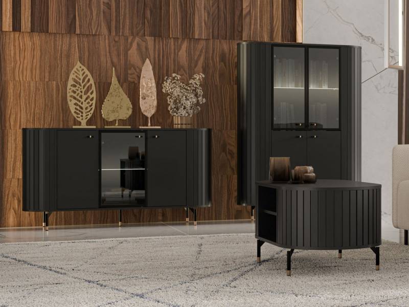 MIRJAN24 Wohnzimmer-Set Zante IV, (3er-Set, Vitrine, Kommode, Couchtisch), Stahlfüße und Griffe, LED-Beleuchtung als Option von MIRJAN24