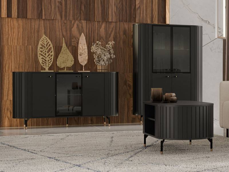MIRJAN24 Wohnzimmer-Set Zante IV, (3er-Set, Vitrine, Kommode, Couchtisch), Stahlfüße und Griffe, LED-Beleuchtung als Option von MIRJAN24
