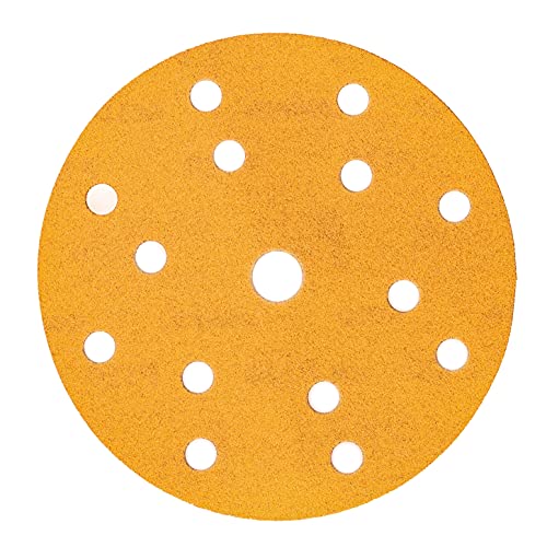 Mirka Gold Universal-Schleifpapier Ø 150mm Schleifscheiben Klett 15-Loch, Korn P100, 100 Stk / Zum Schleifen von Gips, Spachtel, Spanplatten, Holz, Lack von MIRKA