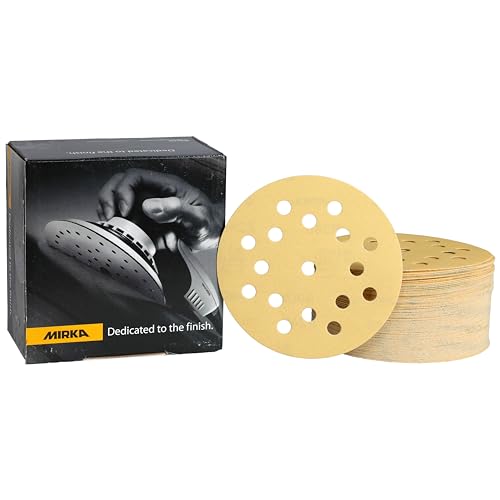 Mirka Gold Universal-Schleifpapier Ø 125mm Klett 17-Loch, Korn P240, 100 Stk/Zum Schleifen von Gips, Spachtel, Spanplatten, Holz, Lack von MIRKA