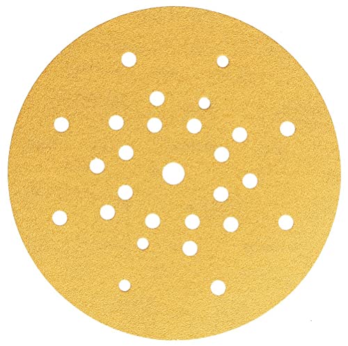 Mirka Gold Schleifpapier Ø 225mm Klett 27-Loch/Korn P100, 25 Scheiben/Für Trockenbauschleifer Wand- und Deckenschleifer/Zum Schleifen von Gips, Spachtel, Spanplatten, Holz, Lack von MIRKA