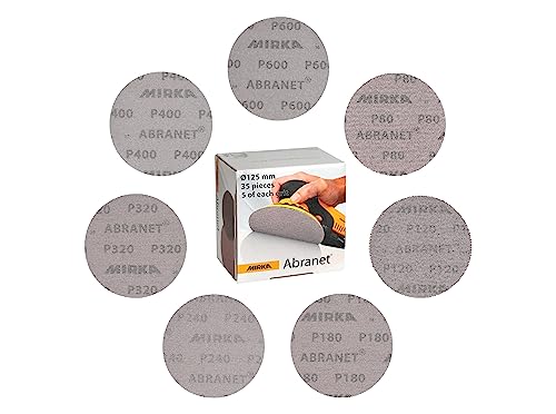 Mirka Abranet Netzschleifscheiben Ø 125 mm Klett / Mix-Pack 5 von jeder Körnung 80, 120, 180, 240, 320, 400, 600 / 35 Stk / Für alle 125mm Exzenterschleifer und Schleifmaschinen von MIRKA