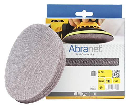 Mirka Abranet Netzschleifscheiben Ø 150mm Klett / Korn P120 / 10 Stk / AE241F1012 / Für alle 150mm Exzenterschleifer und Schleifmaschinen geeignet / zum staubfreien Schleifen von Holz, Spachtel, Lack von MIRKA