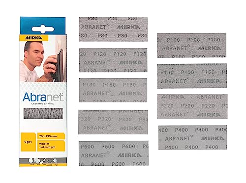 Mirka Abranet Netzschleifstreifen 70mm x 198 mm Klett/Mix-Pack 1 von jeder Körnung 80, 100, 120, 150, 180, 220, 320, 400, 600/9 Stk/zum Schleifen von Holz, Spachtel, Lack, Kunststoff Mirka Abranet Netzschleifstreifen 70mm x 198 mm Klett/Mix-Pack 1 von jeder Körnung 80, 100, 120, 150, 180, 220, 320, 400, 600/9 Stk/zum Schleifen von Holz, Spachtel, Lack, Kunststoff von MIRKA
