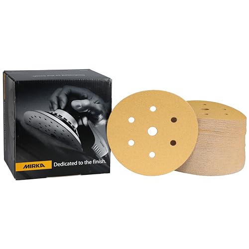 Mirka Gold Universal-Schleifpapier Ø 150mm Klett 7-Loch, Korn P80, 100 Stk / Zum Schleifen von Gips, Spachtel, Spanplatten, Holz, Lack von MIRKA