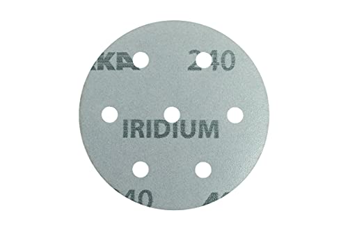 Mirka Iridium Premium-Schleifpapier Ø 90mm Klett 7-Loch, Korn 240, 50 Stk / Zum Schleifen von Lack, Spachtel, Grundierung, Holz, Stahl, Mineralwerkstoffe, Kunststoff von MIRKA