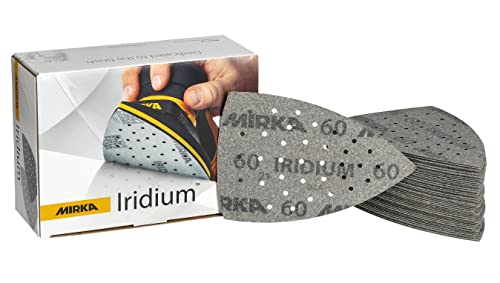 Mirka Iridium Schleifdreieck Premium-Schleifpapier 100x152x152mm 36-Loch Klett Korn 60, 50 Stk / Zum Schleifen von Lack, Spachtel, Grundierung, Holz, Stahl, Mineralwerkstoffe, Kunststoff von MIRKA