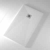 Mineralguss-Duschwanne extra flach onda Schieferoptik WEIß 70x70 cm Ablaufschutz in Chrom von MIRLO