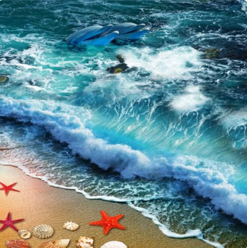 3D-Effekt Adhesive Poster 1Beibehang Strandwellen Benutzerdefinierte 3D-Bodenwandbild Tapete Für Wohnzimmer Badezimmer Boden Murale Pvc Selbstklebende Fototapete, 200 * 140 Cm von MIRONS