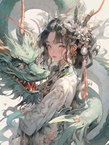 MIRONS Diamond Painting Erwachsene, Comic-Mädchen und Drache,G,50 * 70cm 5D Diamond Painting, Diamant Malerei Kits Anfänger, DIY Arts Craft Diamant Painting Kits als Geschenk und Home Dekor von MIRONS