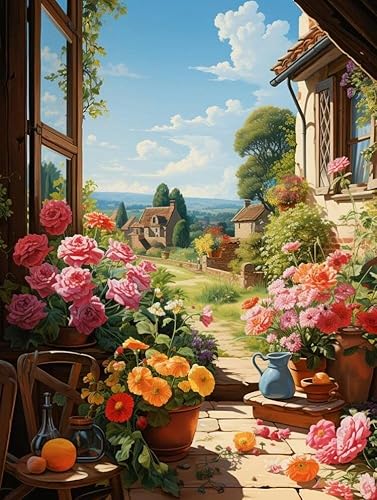 MIRONS Kreuzstich Set, Wunderschöne Gartenstadt,F,40 * 50cm DIY Stickgarnituren 11CT Nadelarbeiten set, Vorbedruckte Handarbeiten Stickerei Craft für Erwachsene Mädchen Kinder Heimdekoration von MIRONS