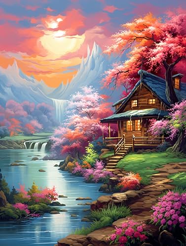 MIRONS Kreuzstich Set, Wunderschöne Hütte am See, D DIY Stickgarnituren 11CT Nadelarbeiten set, Vorbedruckte Handarbeiten Stickerei Craft für Erwachsene Mädchen Kinder Heimdekoration von MIRONS