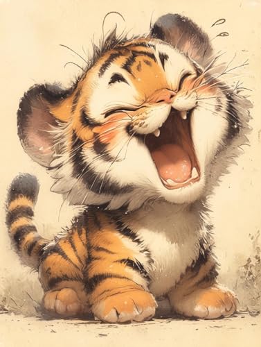 MIRONS Kreuzstich Stickpackungen Vorgedruckt Set, Süßer kleiner Tiger, I, 30 * 40cm Kreuzstich Stickpackung Zum Sticken Starter Set FüR Erwachsene AnfäNger, 11CT Cross Stitch Kit von MIRONS