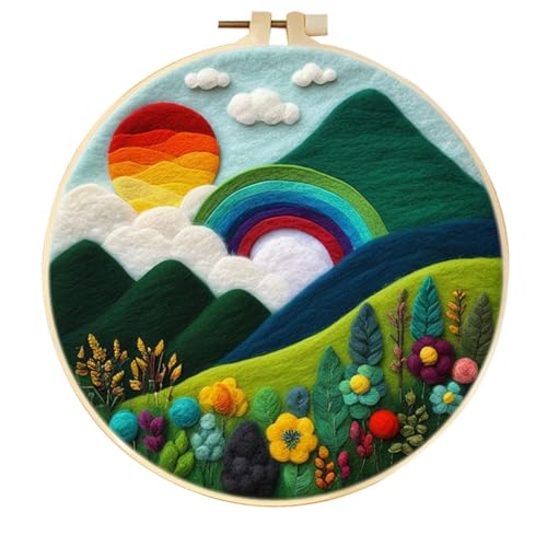 MIRONS Needle Felting Set, sonne regenbogen landschaft Wolle Nadel Filz Set Including Felt Wool, Needle Felting Mat, Felting Needles and Instructions von MIRONS