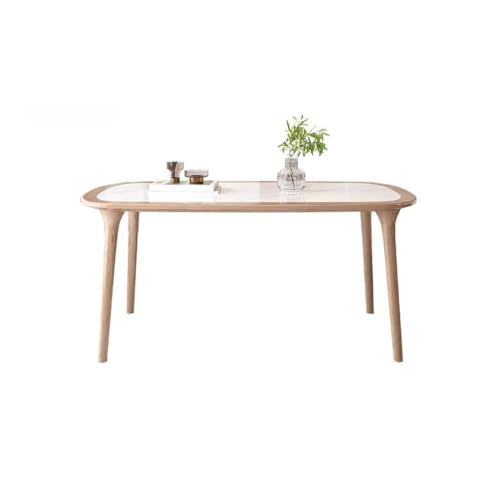 Couchtisch Einfacher rechteckiger Esstisch aus Eschenholz im skandinavischen Stil mit eingebauter klarer Felsplatte Esstisch(140CM*80CM*75CM) von MIROOOO