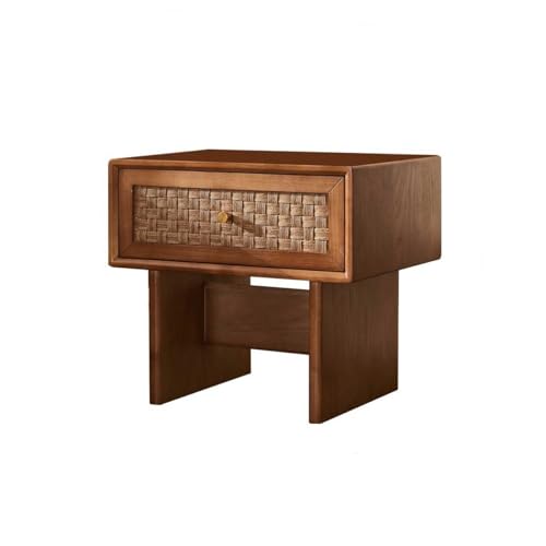MIROOOO Nachttisch Nachttisch Wabi-Sabi-Stil Holz Rattan Nachttisch Kleiner Schrank Homestay Möbel Schlafzimmer Aufbewahrungsschrank Spind Beistelltische Schlafzimmer Nachttisch von MIROOOO