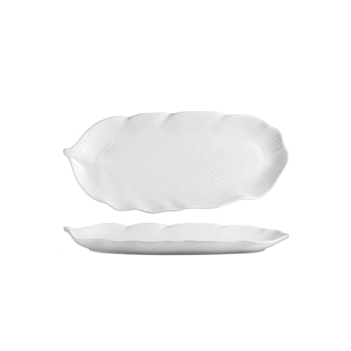 MIROOOO Speiseteller, Keramik, rechteckig, Bananenblätter, Sushi, Snack, Grill, geeignet für Hotel, Restaurant, Geschirr, Küche, Salatschüssel (39,4 cm) von MIROOOO