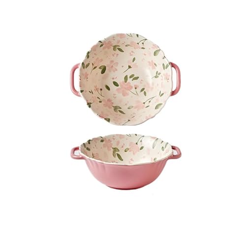 Ramen Obstschale Schüssel für Suppe mit zwei Ohren, große Keramik-Nudelschale für den Heimgebrauch, große Schüssel, spezielles Geschirr für Suppe Salatschüssel flache Teller von MIROOOO