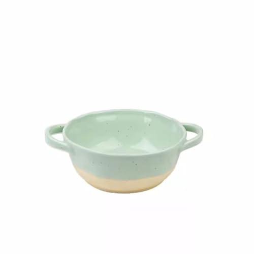 Ramenschalen Obstschale Japanische Suppenschüssel mit zwei Ohren Instant Nudelschüssel Haushalt Keramik Große Suppenschüssel mit Schraubnudelschüssel Salatschüssel Speiseteller(Green,1100ml) von MIROOOO