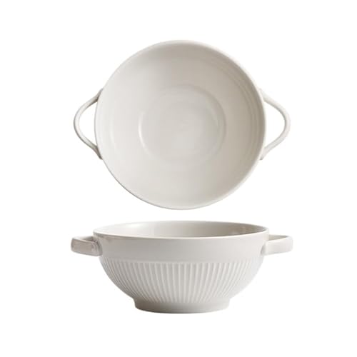 Ramenschalen Obstschale Retro Keramik Suppenschüssel Haushalt Doppel Griff Obstschale Home Nudelschüssel Salatschüssel Speiseteller(A) von MIROOOO