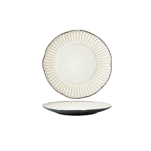 Speiseteller 8,5 Zoll Retro unregelmäßige flache Platte Restaurant Küche Service Steak geprägte Keramik Geschirr geeignet für zu Hause Frühstück Küche Salatschüssel von MIROOOO