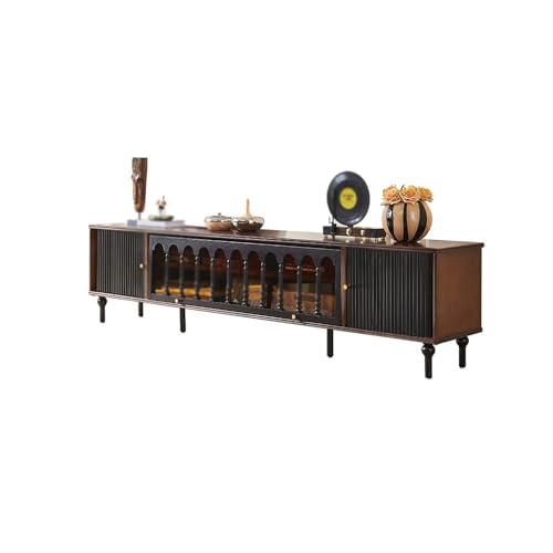 TV-Schrank Ständer 200 cm Retro Massivholz Schwarz Konsolentisch Rustikales Home Entertainment Center Wohnzimmer Aufbewahrungsmöbel für Hotels & Ferienwohnungen Unterhaltungszentrum Fernsehschrank von MIROOOO