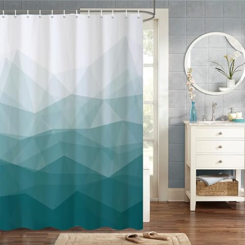 MIRRORANG 105x160cm Grüner Stoff Duschvorhang Grünes Ombre Geometrisch Berg Duschvorhang für Badezimmer Wasserdichtes Polyestergewebe Set mit Haken von MIRRORANG