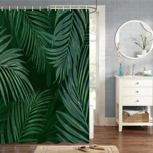 MIRRORANG 105x160cm Tropisch Anlage Duschvorhang Tropisch Urwald Üppig Palmenblätter Duschvorhang für Badezimmer Wasserdichtes Polyestergewebe Set mit Haken von MIRRORANG