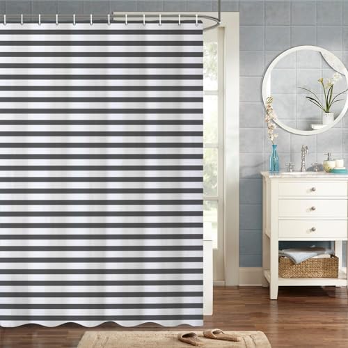 MIRRORANG 150x180cm Moderne Kunst Duschvorhang Graue Streifen Design Duschvorhang für Badezimmer Wasserdichtes Polyestergewebe Set mit Haken von MIRRORANG
