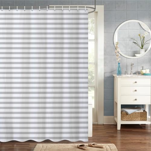 MIRRORANG 150x180cm Moderne Kunst Duschvorhang Hellgrau Gestreift Design Duschvorhang für Badezimmer Wasserdichtes Polyestergewebe Set mit Haken von MIRRORANG