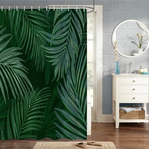 MIRRORANG 150x180cm Tropisch Anlage Duschvorhang Tropisch Urwald Üppig Palmenblätter Duschvorhang für Badezimmer Wasserdichtes Polyestergewebe Set mit Haken von MIRRORANG