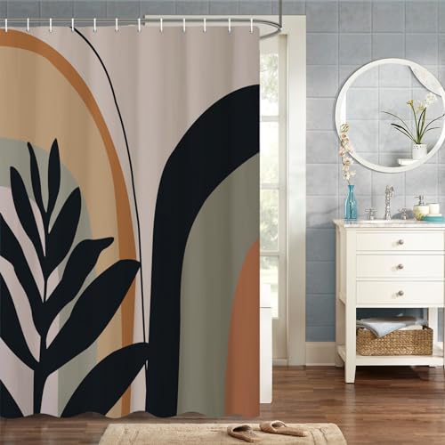 MIRRORANG 165x180cm Mitte des Jahrhunderts Duschvorhang Schwarz Grau Tan Abstrakte Sonne Geometrisches Muster Duschvorhang für Badezimmer Wasserdichtes Polyestergewebe Set mit Haken von MIRRORANG