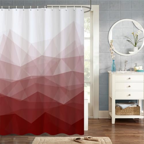 MIRRORANG 183x213cm Roter Stoff Duschvorhang Rotes Ombre Geometrischer Berg Duschvorhang für Badezimmer Wasserdichtes Polyestergewebe Set mit Haken von MIRRORANG