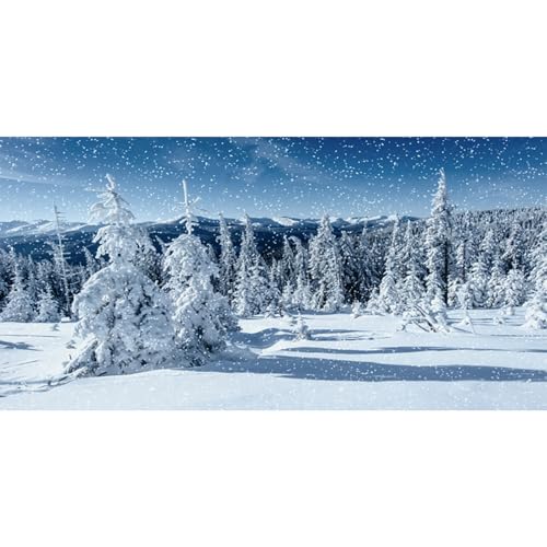 MIRRORANG 76x30cm Winterliche Schneelandschaft als Aquarium Hintergrund, Schneebedeckte Berge, Kiefernwald, Aquarium Hintergrund für Weihnachtsdeko, Vinyl von MIRRORANG