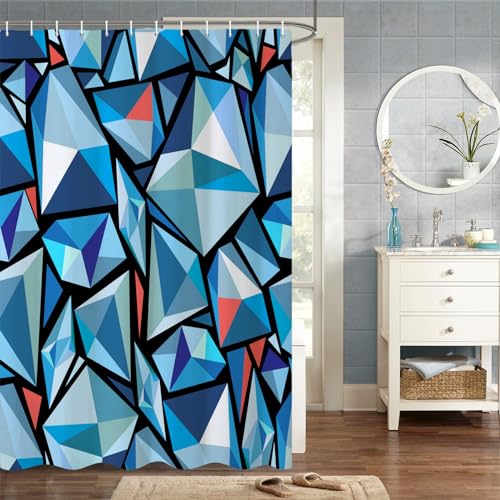 MIRRORANG 90x183cm Moderne Kunst Duschvorhang Abstrakt Blauer Kristall Duschvorhang für Badezimmer Wasserdichtes Polyestergewebe Set mit Haken von MIRRORANG