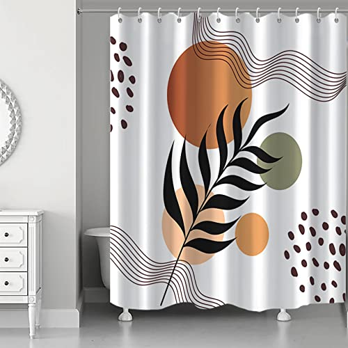 MIRRORANG Black Leaf Duschvorhang, Mid Century Modern Duschvorhang Set mit 12 Haken, Abstrakte Boho Pflanze Bad Vorhänge Durable Fabric Machine Washable 71 x 71inch von MIRRORANG